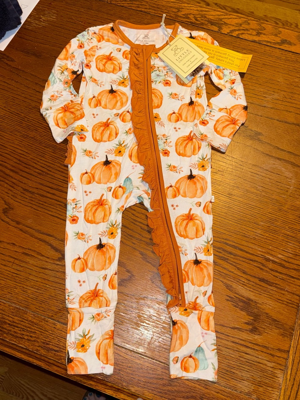 Little Snuggles Baby Girls Size 12-18 months Pumpkin Bamboo Zippy Sleeper NWT